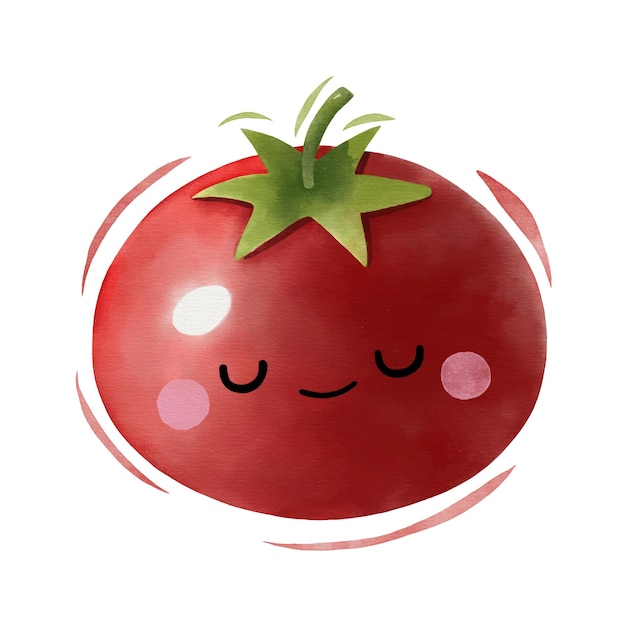 Watercolor cute tomato cartoon character Vector illustration