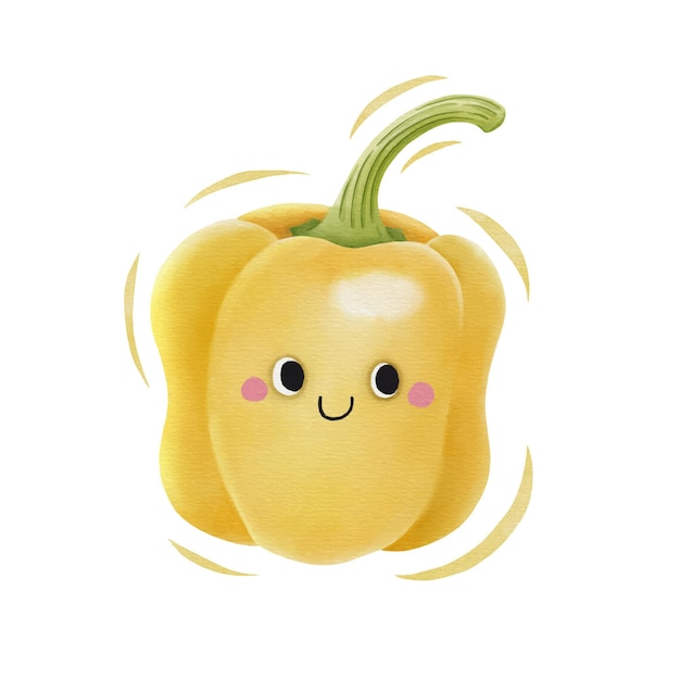 Watercolor cute yellow bell pepper cartoon character Vector illustration