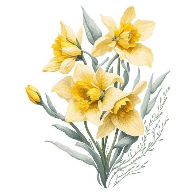 Watercolor Daffodil February Gold Clipart