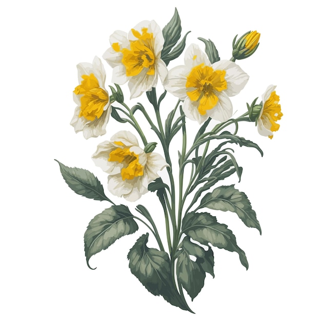 Watercolor Daffodil Geranium Clipart Floral