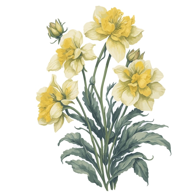 Watercolor Daffodil Geranium Clipart Floral