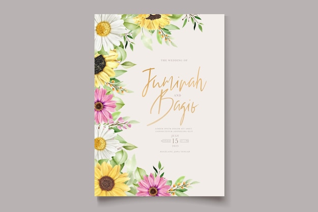 watercolor daisy and sun flower invitation card set