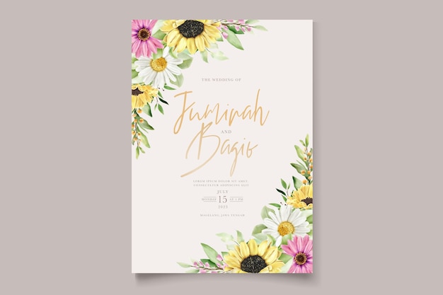 watercolor daisy and sun flower invitation card set