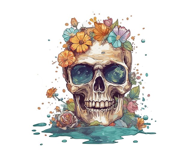 Vector watercolor dead skull with flower flower dead skull illustration hand drawn dead_skull illustratio