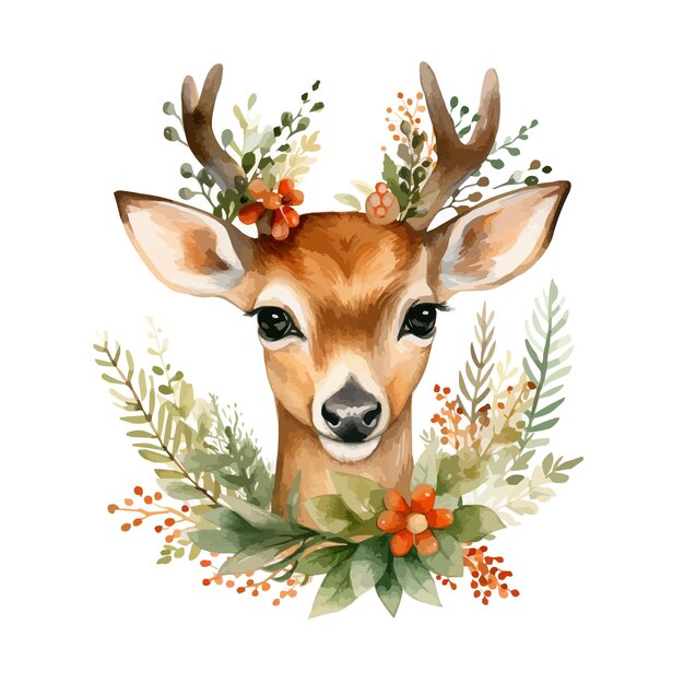 Vector watercolor deer christmas clipart for graphic resources