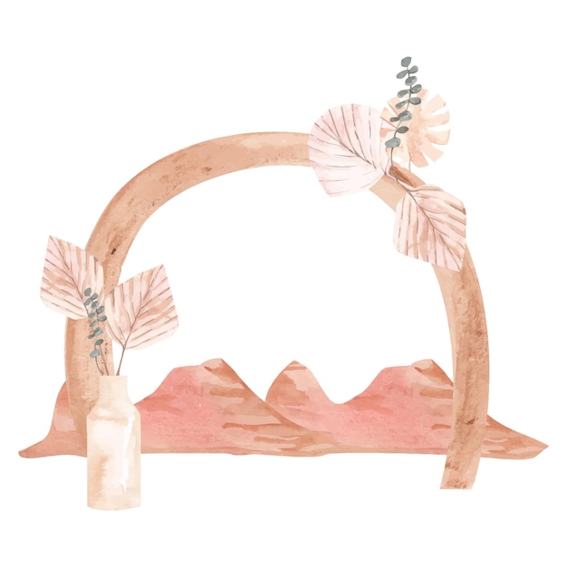 Vector watercolor desert wedding arch morocco landscape on white background