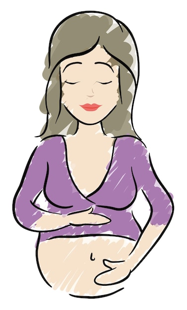 Watercolor design of serene pregnant mom touching her belly as love gesture