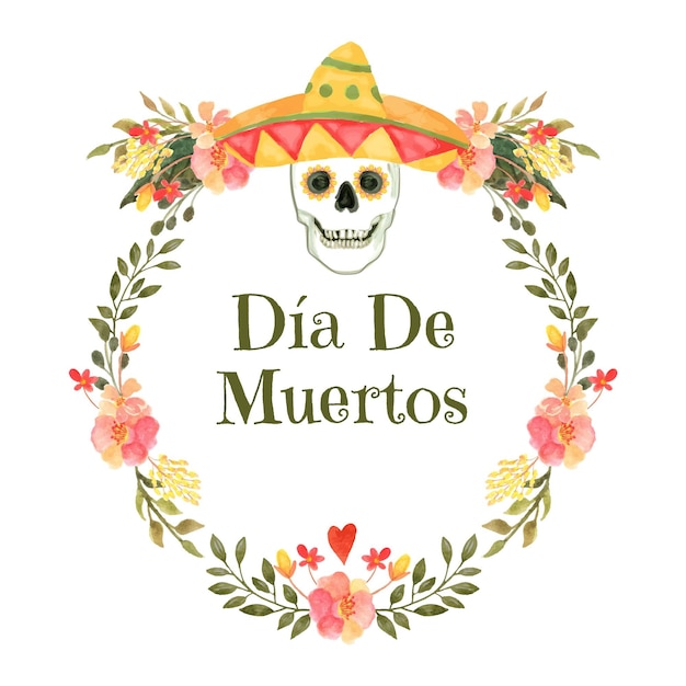 Watercolor dia de muertos frame template