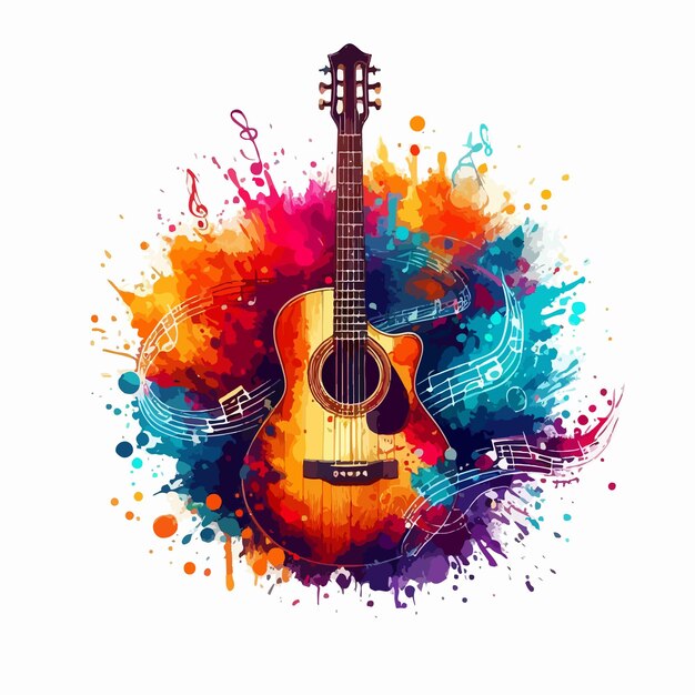 Vector watercolor a digital painting of a guitar world music day with vector illustration