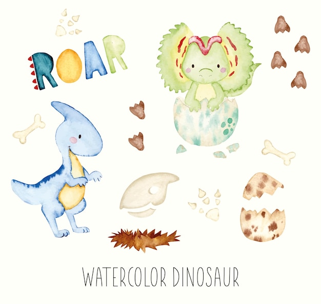 Watercolor dinosaur set