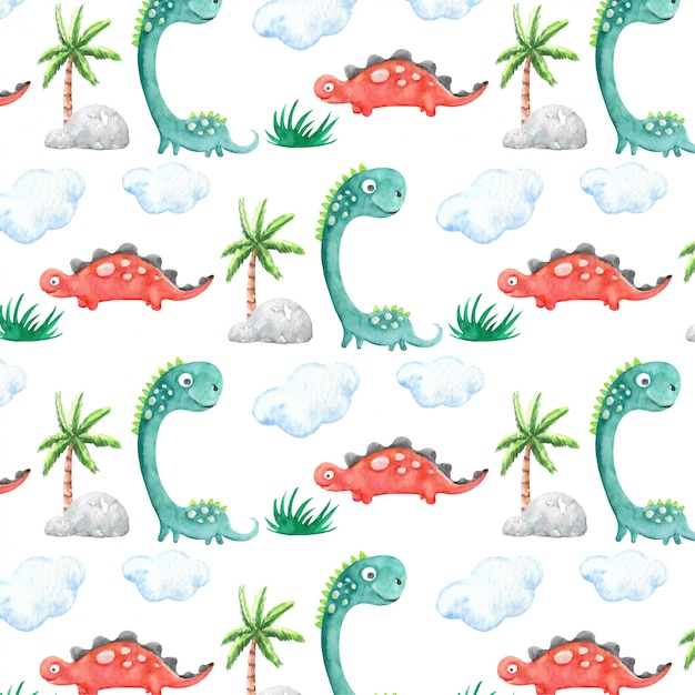 Watercolor dinosaurs pattern