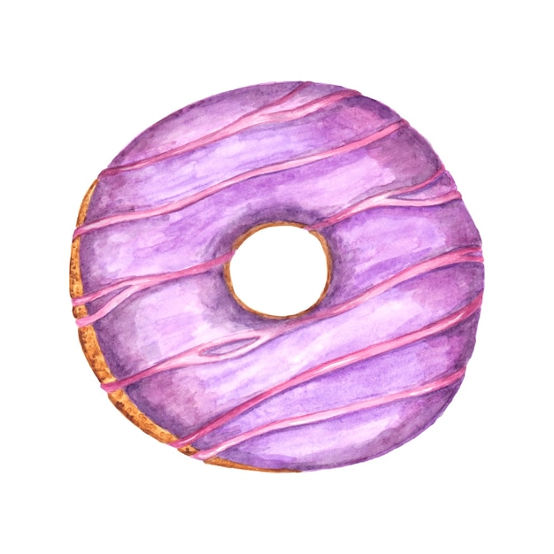 Watercolor donut with icing and sprinkles sweet dessert