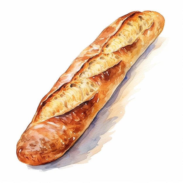 Watercolor drawing French baguette