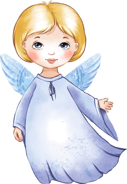 watercolor drawing girl angel cute character