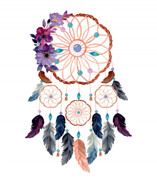 watercolor dream catcher with purple flower watercolor