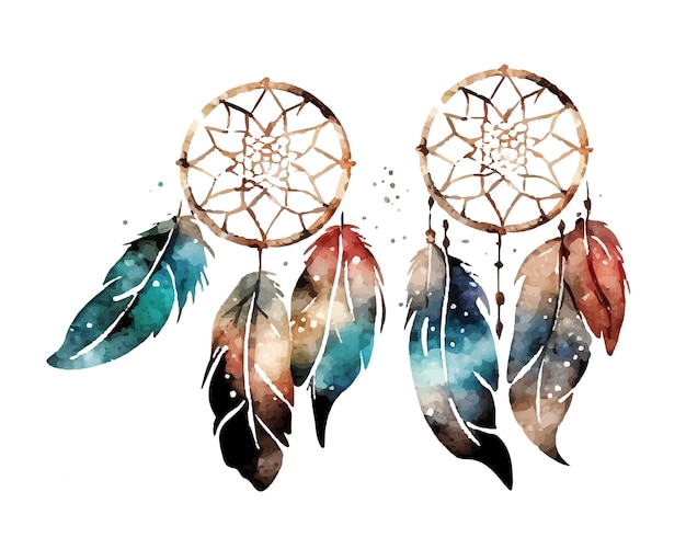 Watercolor dreamcatcher boho chic ethnic hand drawing