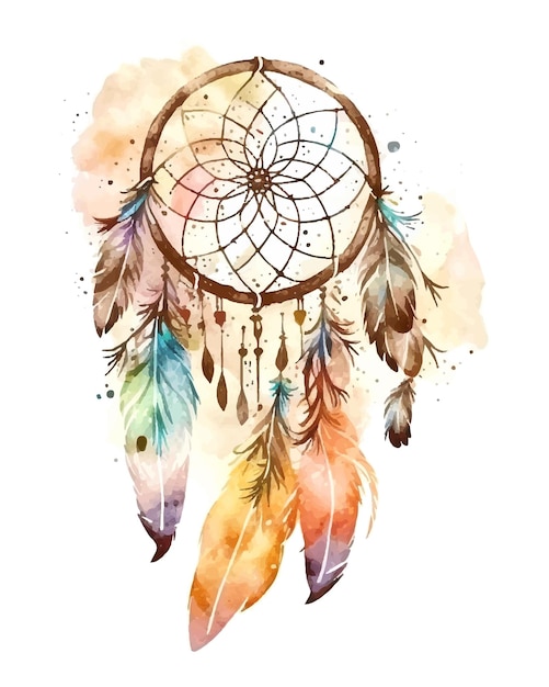 Watercolor Dreamcatcher boho chic ethnic hand drawing