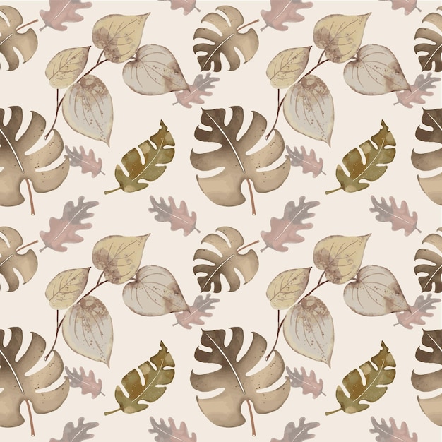 Watercolor dried leaves seamless pattern vector design