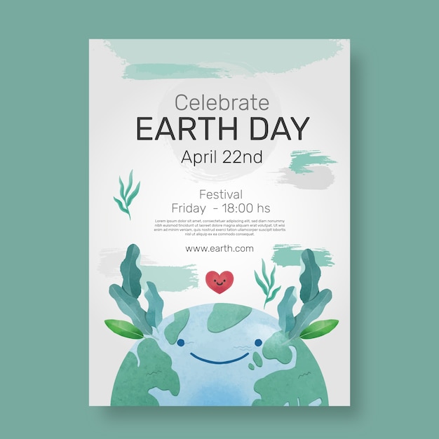 Vector watercolor earth day vertical poster template