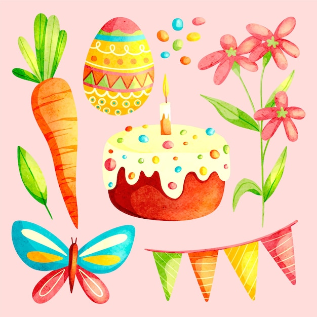 Watercolor easter cliparts collection