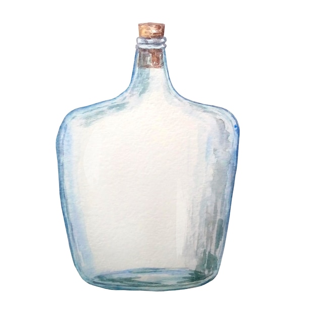 Watercolor empty glass bottle hand drawn illustration