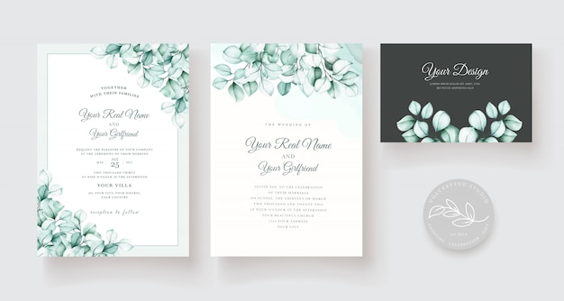 watercolor eucalyptus wedding invitation card set