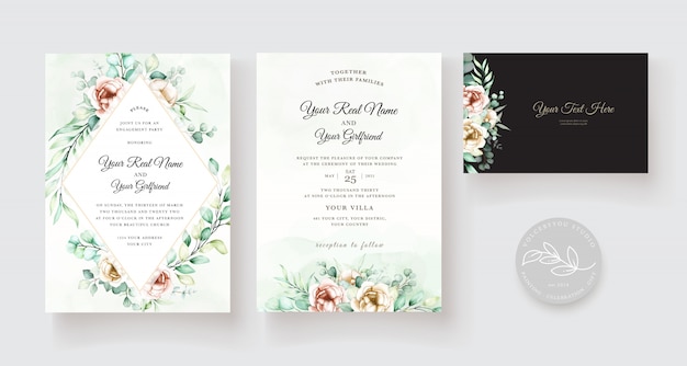 watercolor eucalyptus wedding invitation card set