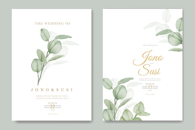 Watercolor eucalyptus wedding invitation card set