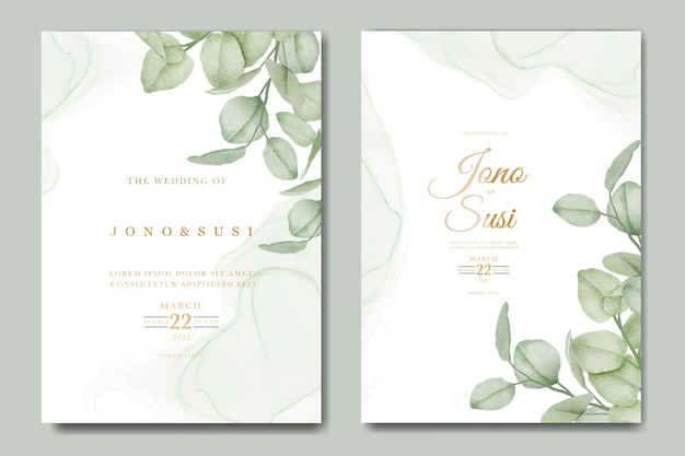 Watercolor eucalyptus wedding invitation card set