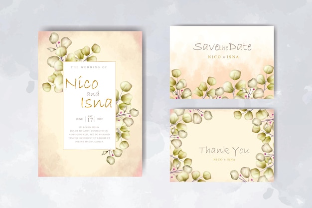 watercolor eucalyptus wedding invitation card set