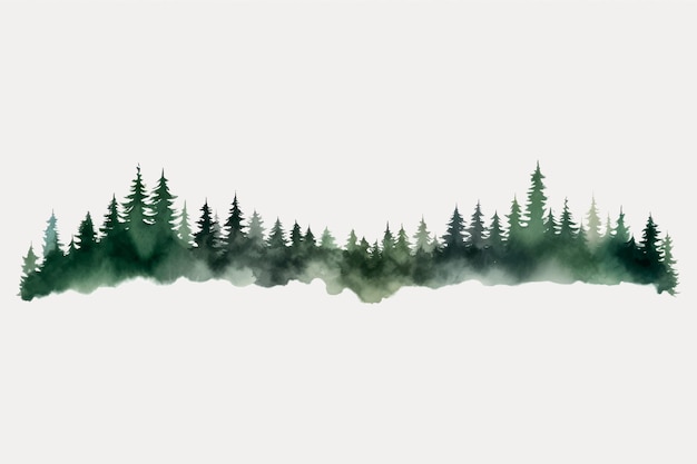 Watercolor evergreen forest silhouette