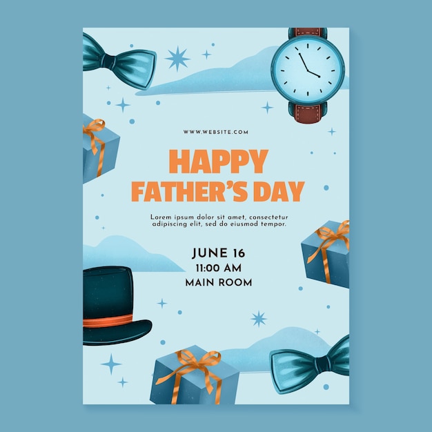 Vector watercolor father's day vertical poster template