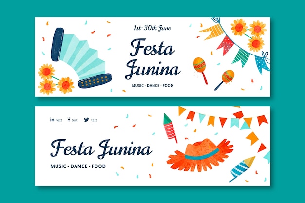 Watercolor festas juninas horizontal banner template