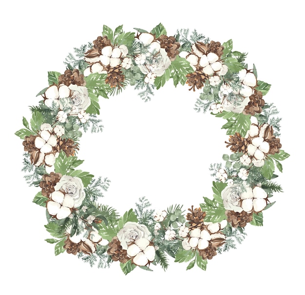 Watercolor festive christmas wreath with  eucalyptus