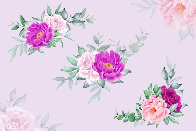 Watercolor Floral Arrangement collection with Hand Drawn Flower and leaves