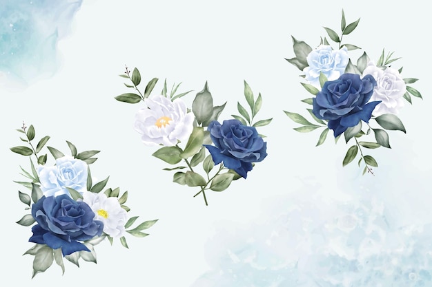 Watercolor Floral Arrangement collection with Hand Drawn Flower and leaves