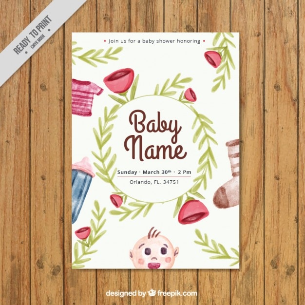 Vector watercolor floral baby shower card