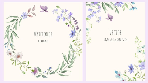 Vector watercolor floral background set hand drawn illustration isolated on pastel background