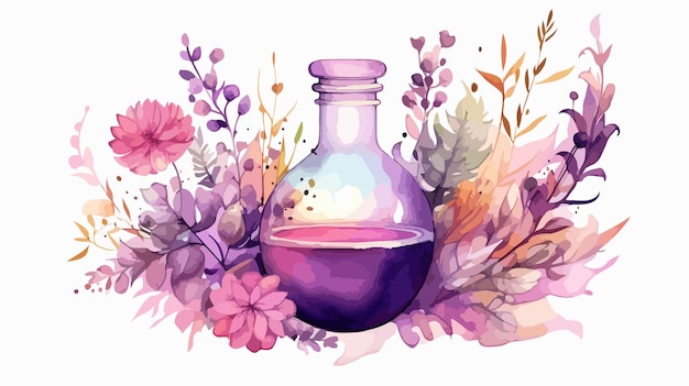 Watercolor Floral Boho Color Potion Witch Flat Vector