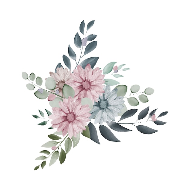 Watercolor floral bouquet design on natual