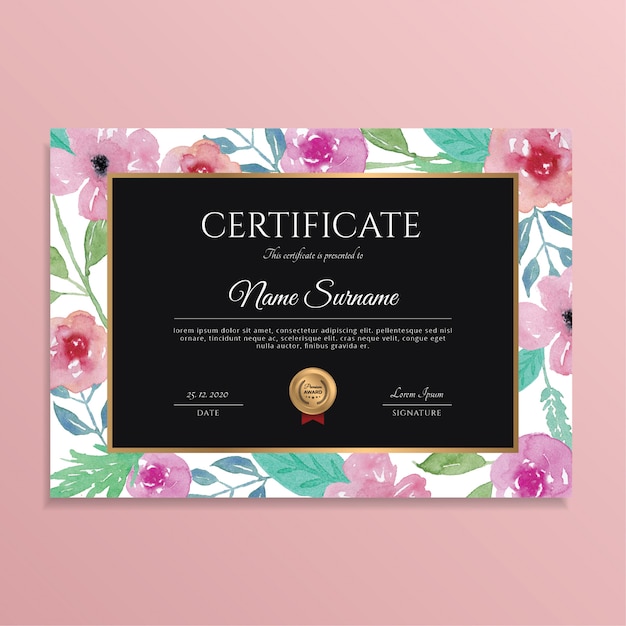 Watercolor Floral Certificate Template Design