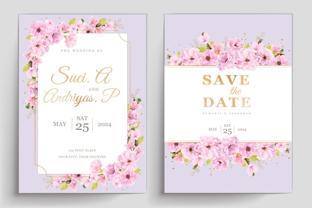 Watercolor floral cherry blossom frame design