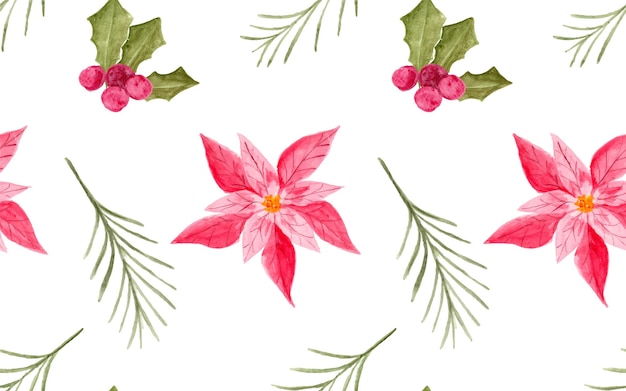 Watercolor floral Christmas seamless pattern