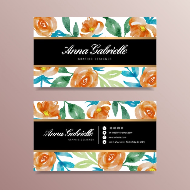 Watercolor Floral Flower Business Card Design