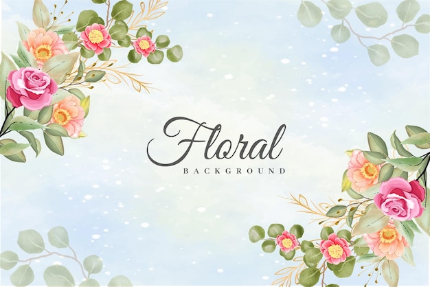 Watercolor Floral Frame Background with Beautiful Flowers