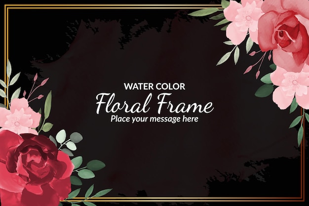 Watercolor floral frame background with red and pink rose's Free Vector