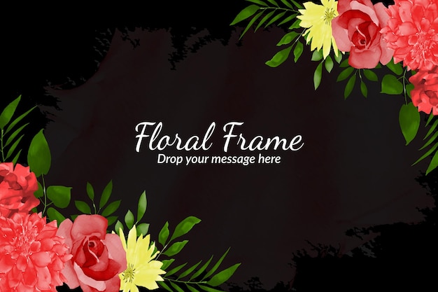 Watercolor floral frame background with red rose's Free Vector