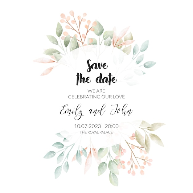 Vector watercolor floral frame. invitation card.