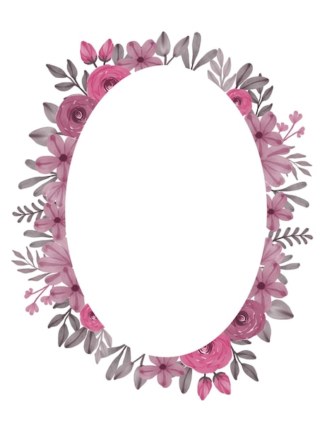 Watercolor floral frame of pink magenta flowers