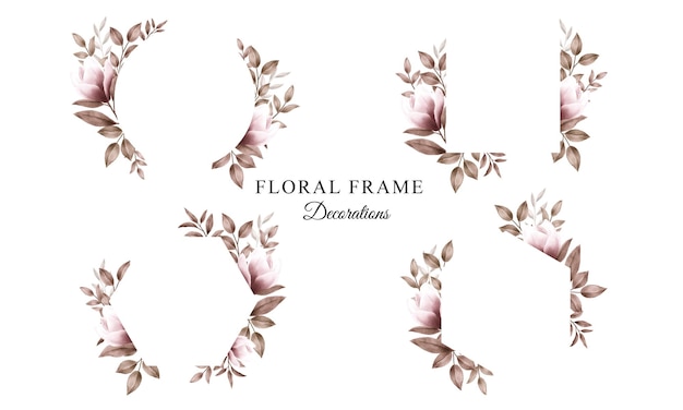 Watercolor floral frame set for wedding invitation card design decoration